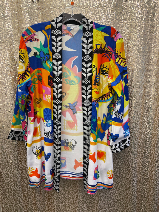 JM PRINTED OPEN FRONT KIMONO 3/4 SLEEVE