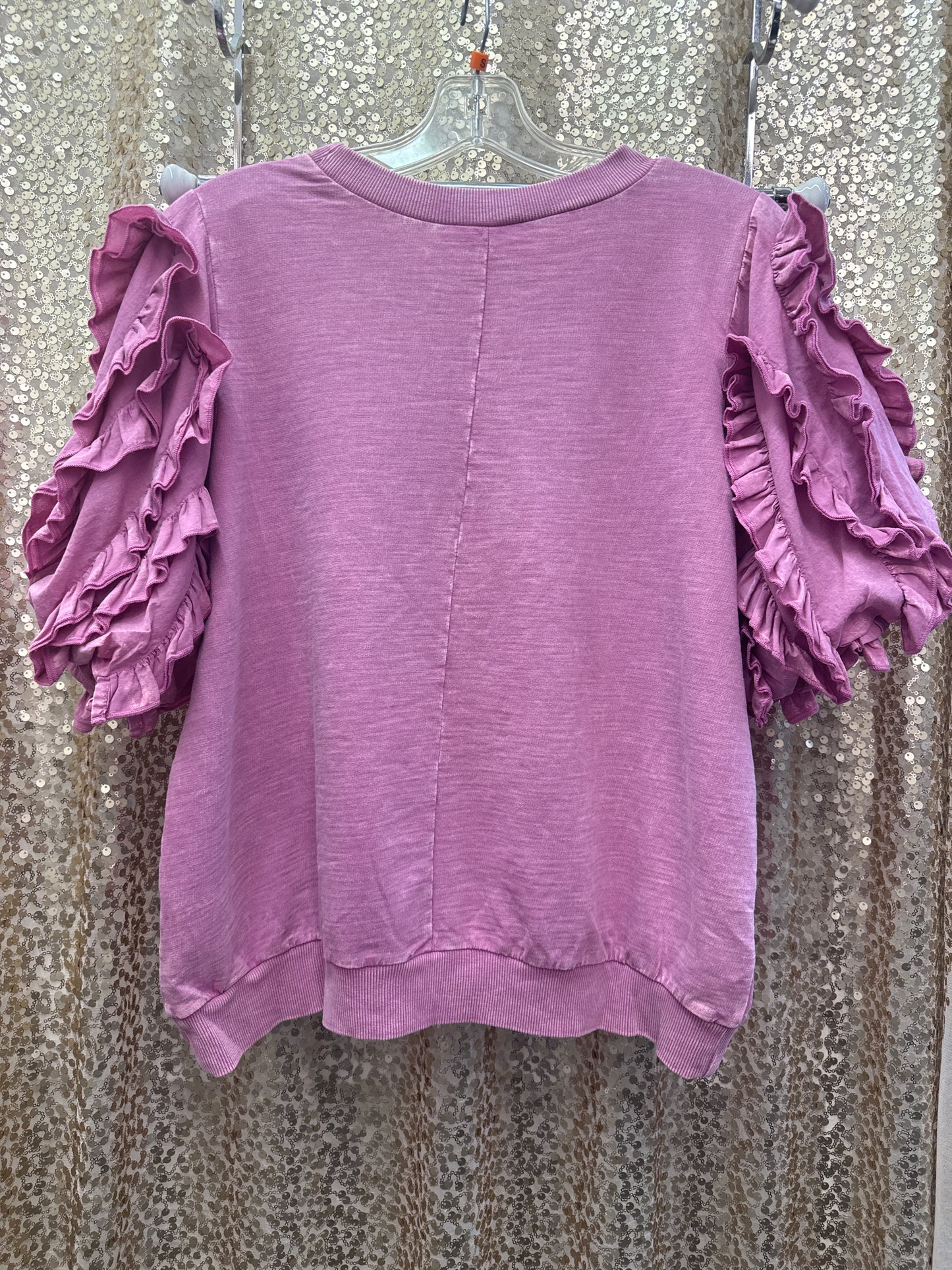 EASEL BUBBLE SLEEVE TOP LT. ORCHID