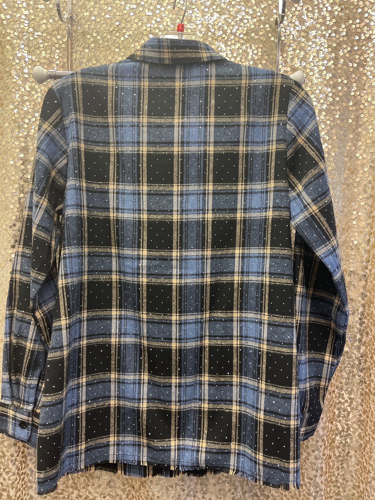 ETHYL BLK/BLUE PLAID SHIRT W/RHINESTONES