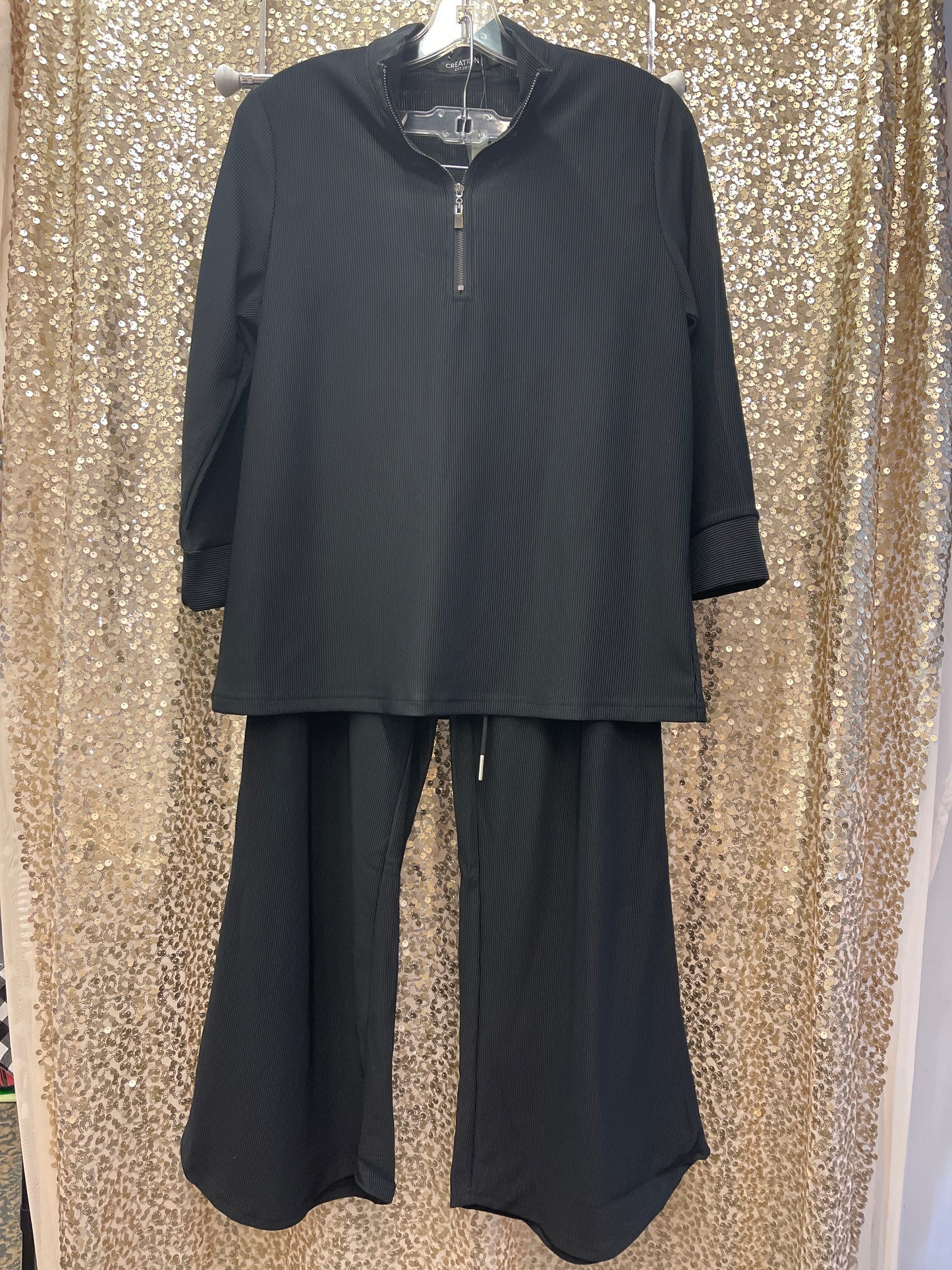 CREATIONS RIBBED 3/4 ZIP TOP & RIBBED PANTS