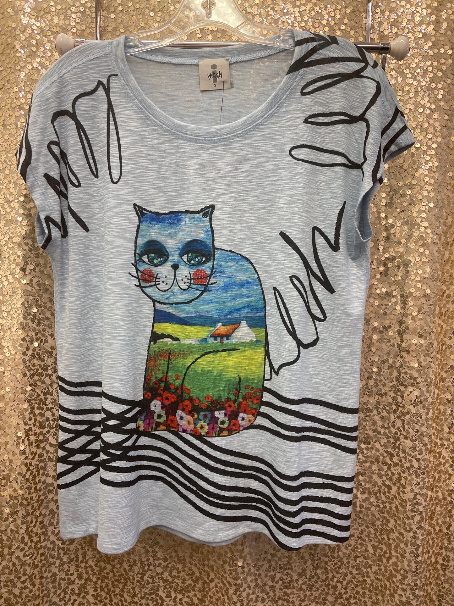 IN S/S CREW NK SKY BLUE KNIT QUINCY TOP