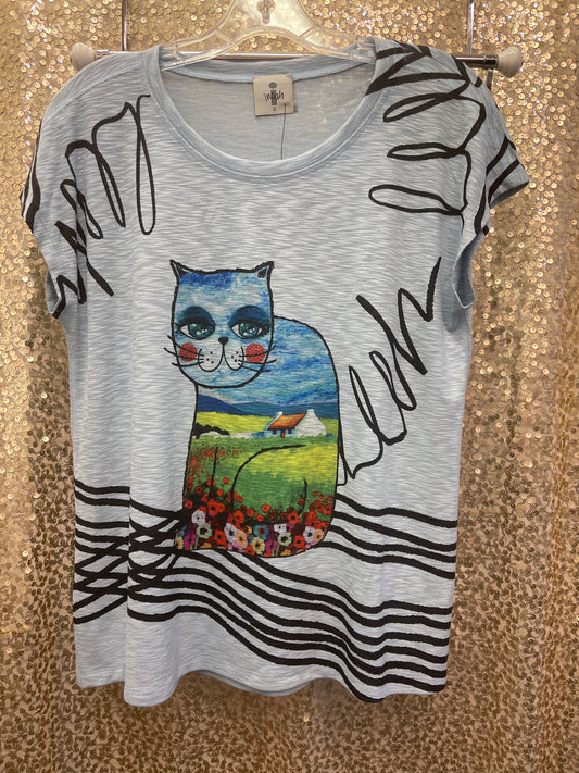 IN S/S CREW NK SKY BLUE KNIT QUINCY TOP