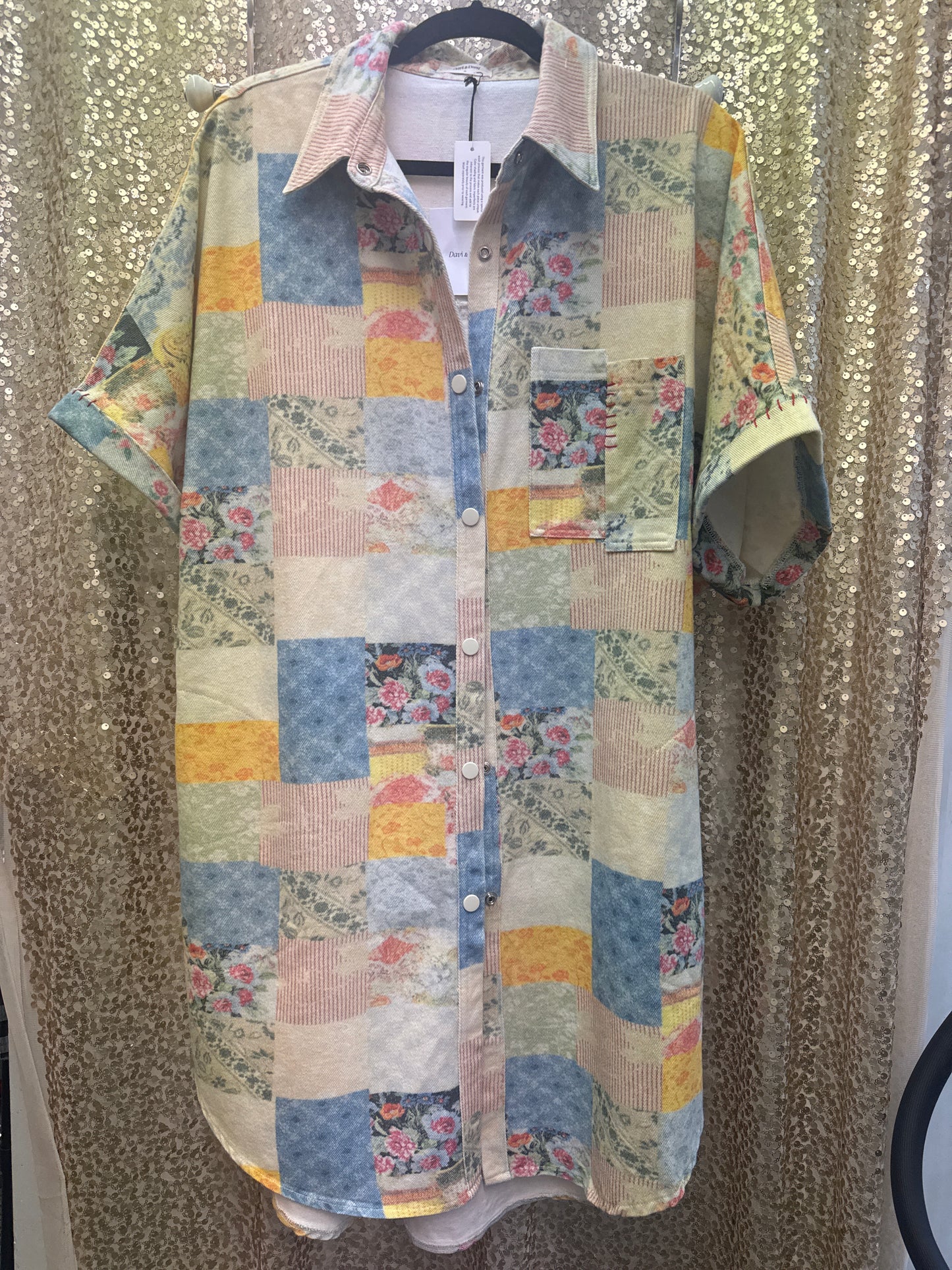 D&D FLORAL PATCHWORK PRINTED DENIM SHIRT/DRESS