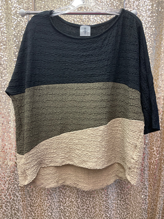 INOAH DOLMAN TOP WAFFLE BLK/OLIVE/MOCHA