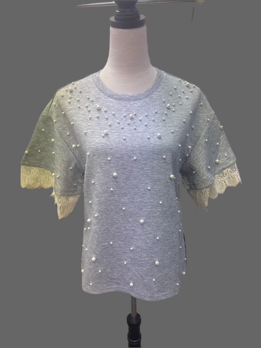 DD GREY PEARL LACE DETAIL TOP