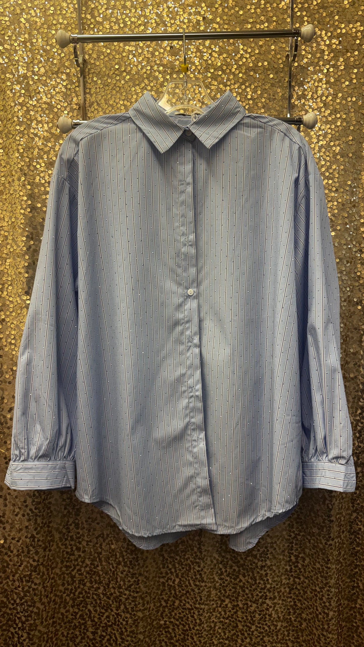 Q2 STRIPED POPLIN SHIRT EMB WITH STRASS