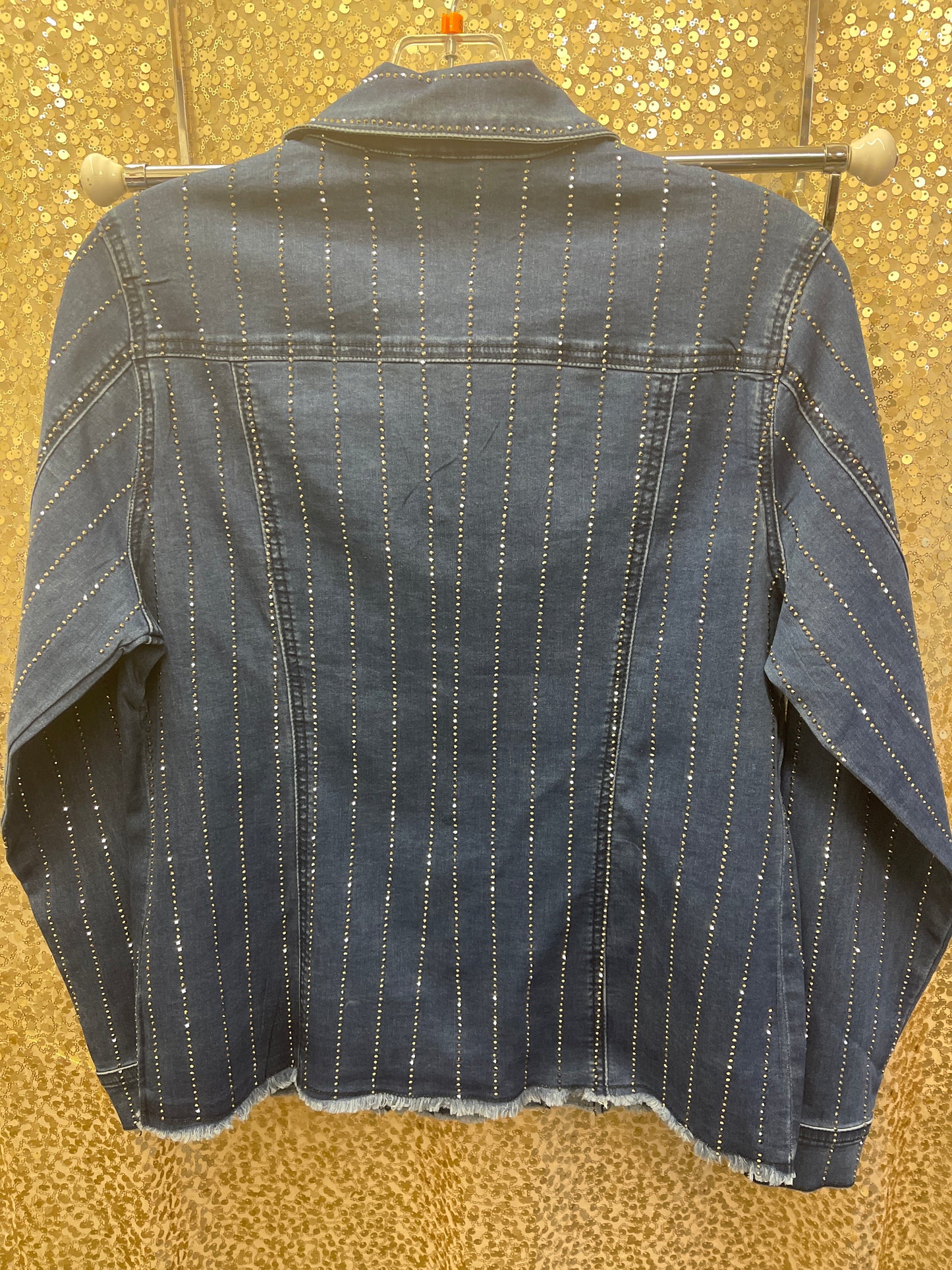 ETHYL DENIM RHINESTONE JACKET MEDIUM WASH & BLACK DENIM