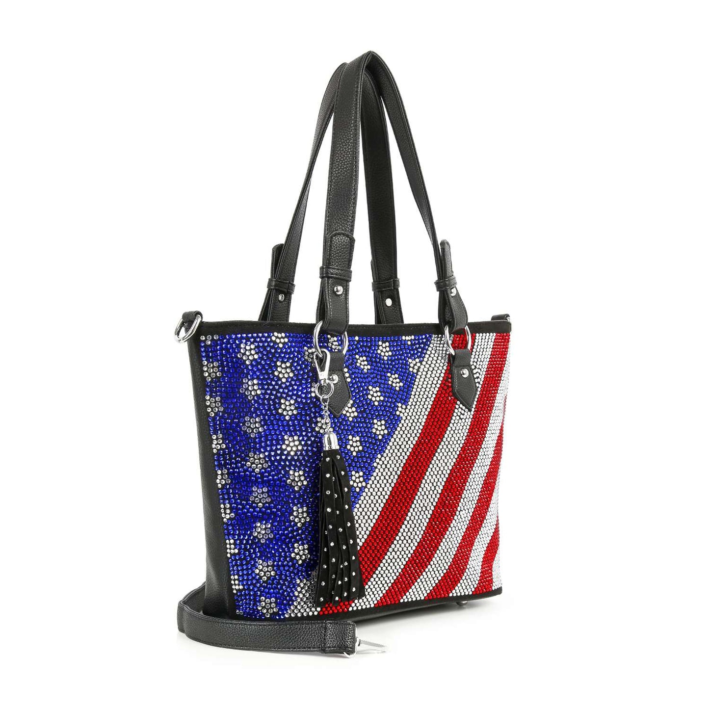 Modern Flag Rhinestone Design Shopper Tote