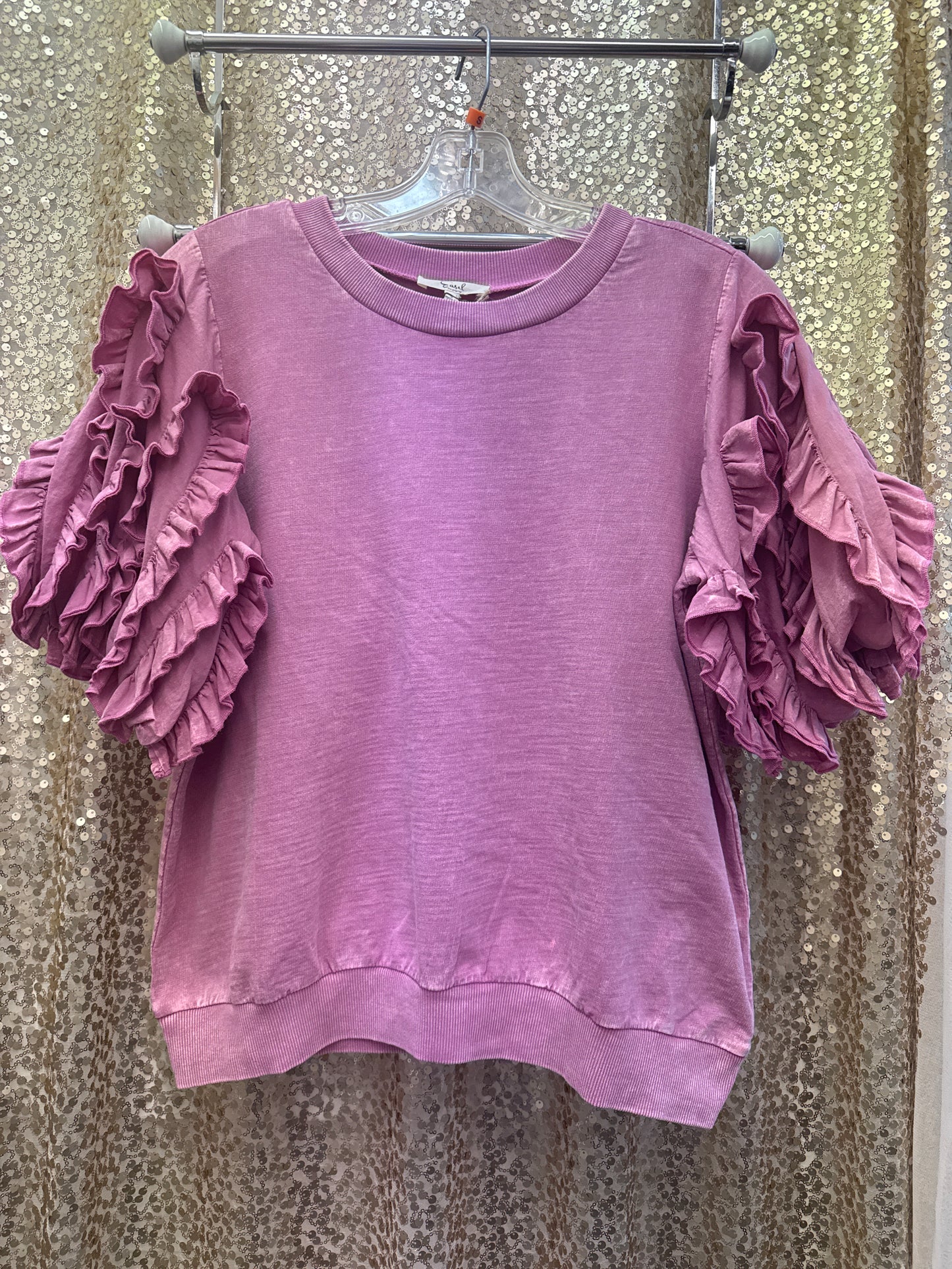 EASEL BUBBLE SLEEVE TOP LT. ORCHID