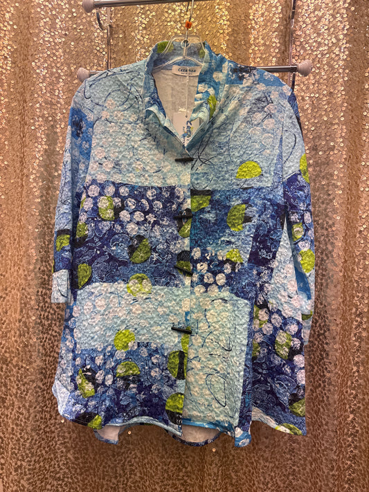 CREATIONS ART ATTACK BLUE/GR BUTTON FRONT WIRE COLLAR NK