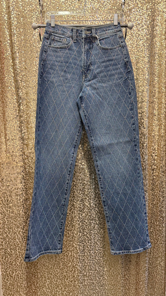 CELLO HIGH RISE DAD JEANS WITH RHINESTONE DIAMOND PATTERN