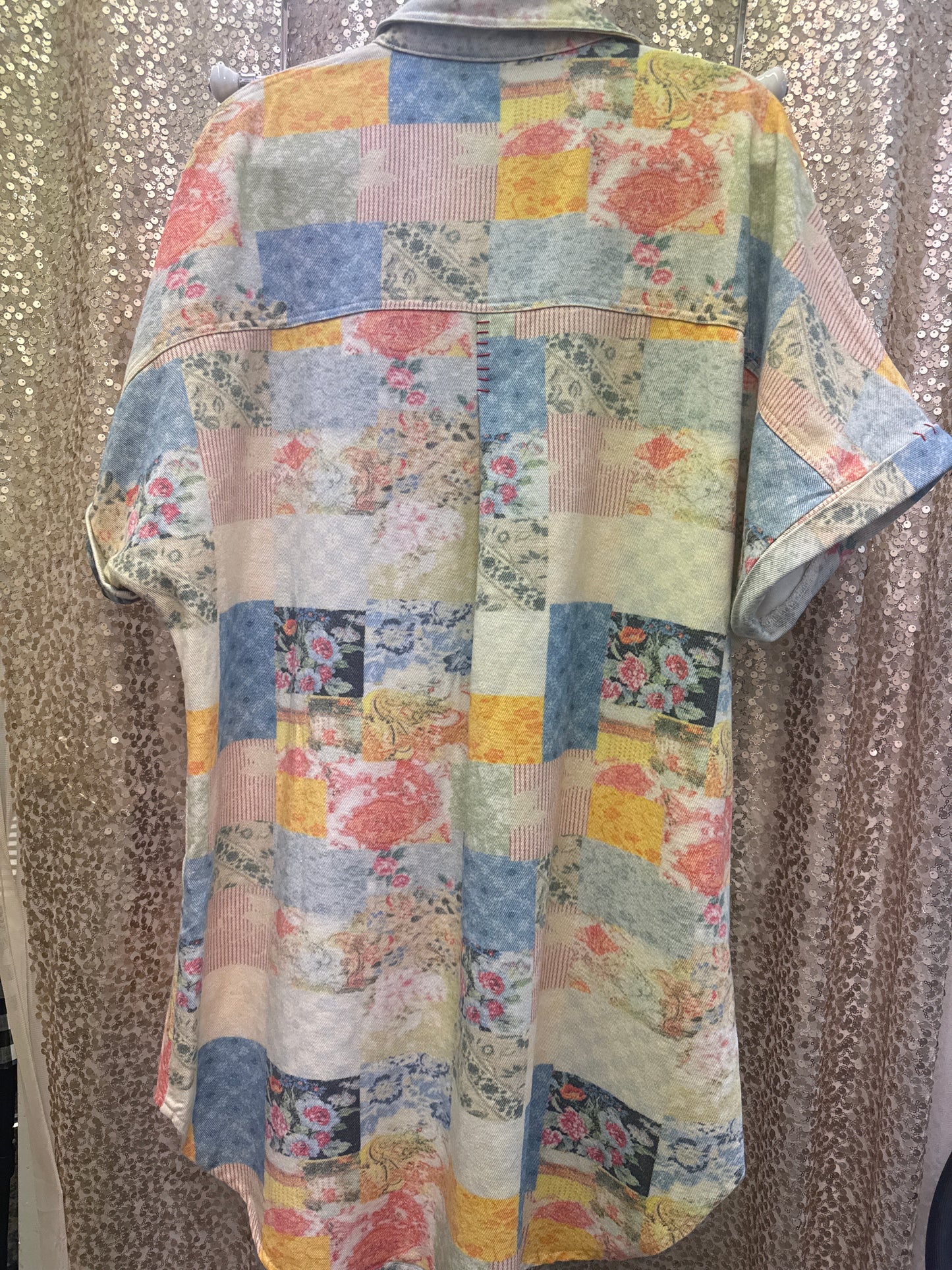 D&D FLORAL PATCHWORK PRINTED DENIM SHIRT/DRESS