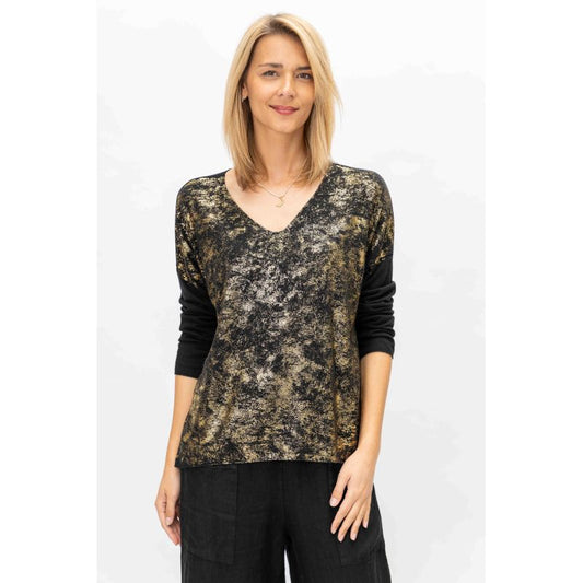 LM V NECK GOLD SHIMMER TOP OS
