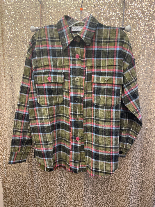 ETHYL SAGE/PINK FLANNEL TOP/JKT FRONT BUTTON
