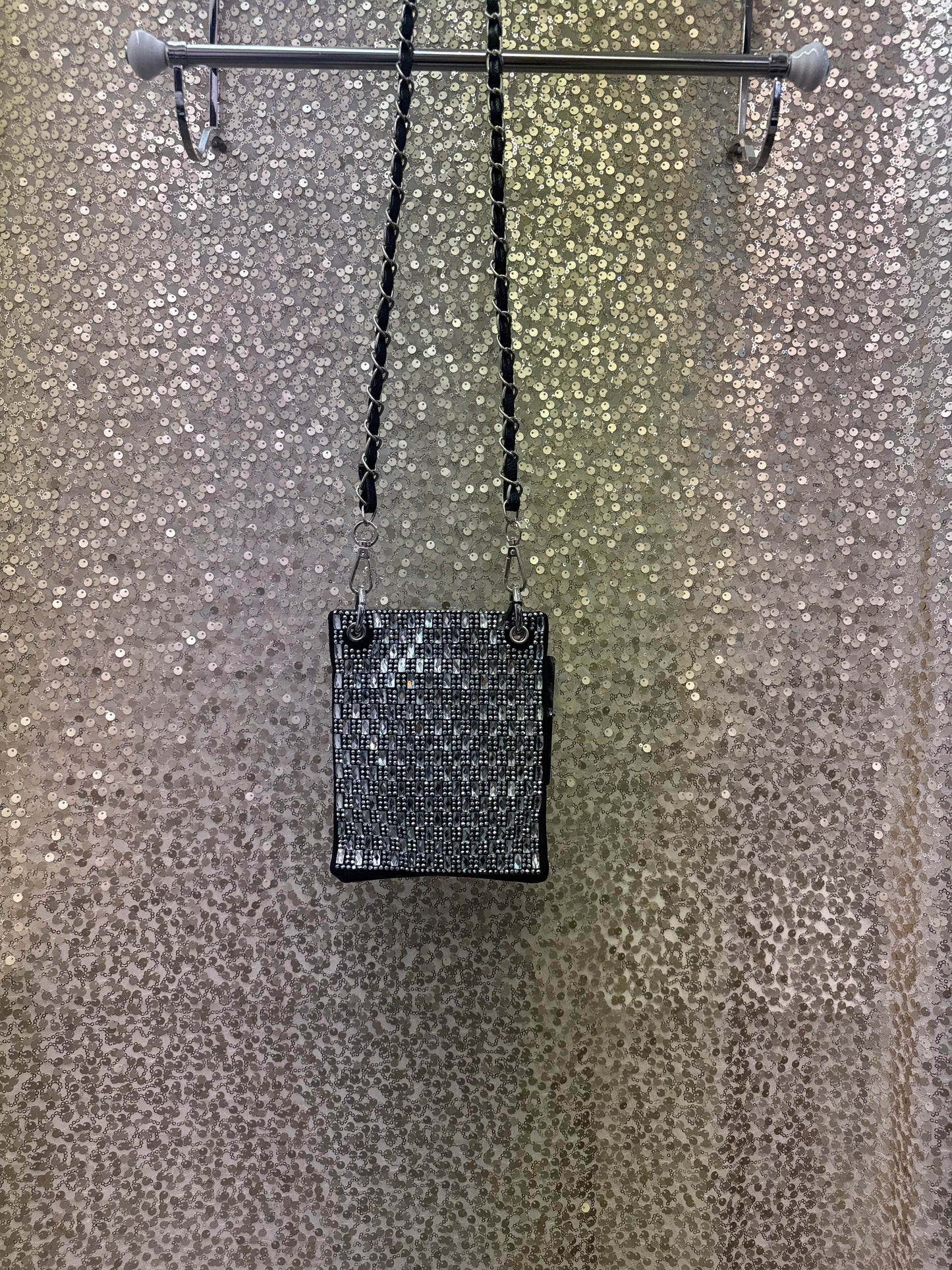HANDBAG EXPRESS PETITE RHINESTONE BLING CROSSBODY SLING BLK