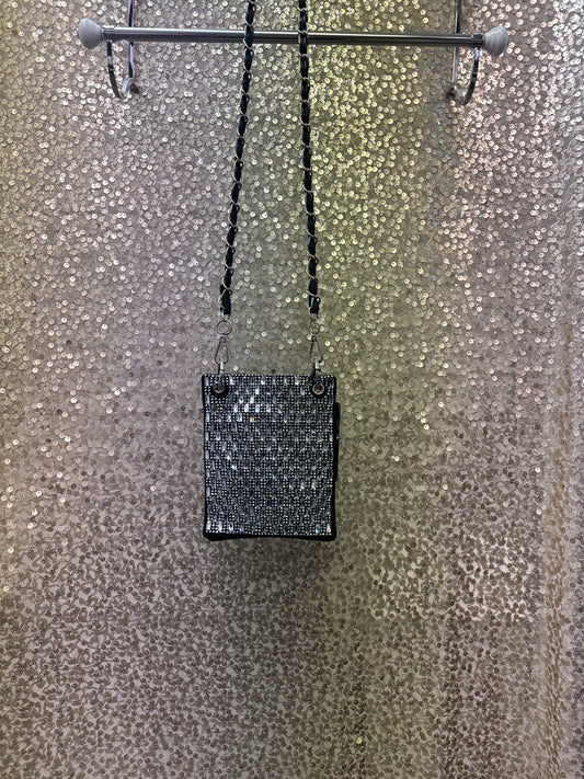 HANDBAG EXPRESS PETITE RHINESTONE BLING CROSSBODY SLING BLK