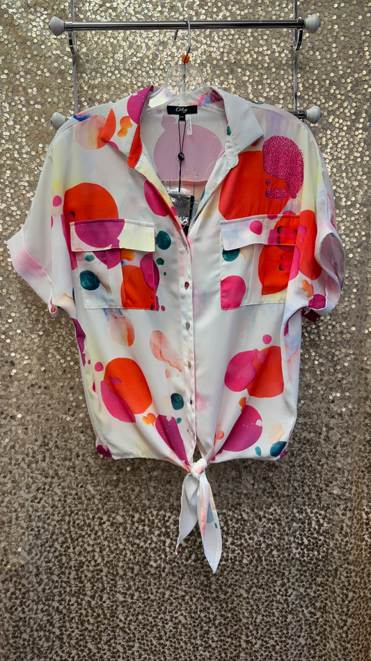 ORLY SPOTTED FRONT TIE BLOUSE