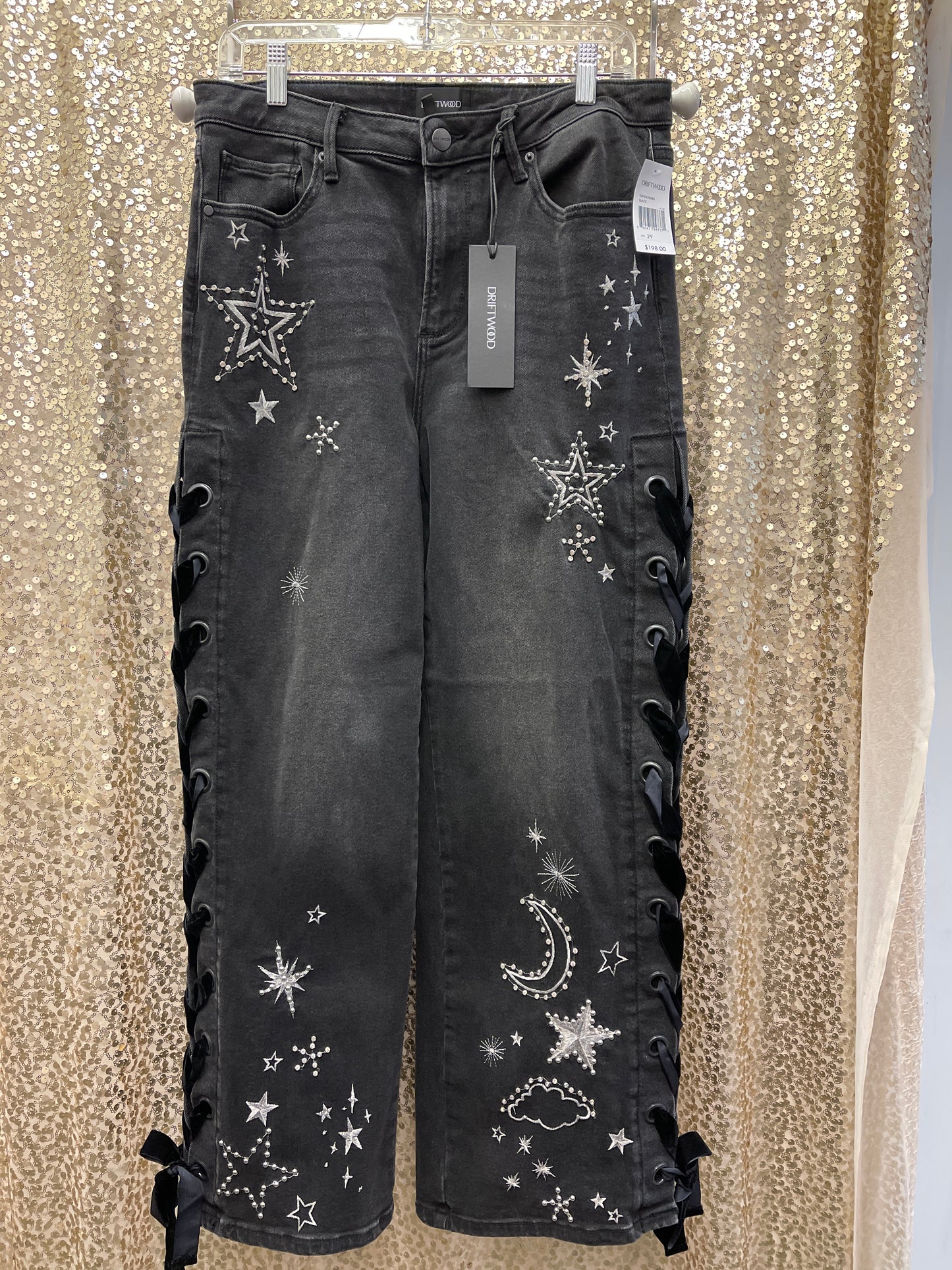 DRIFTWOOD LACEY X CELESTIAL BLK W/DESIGNS JEANS