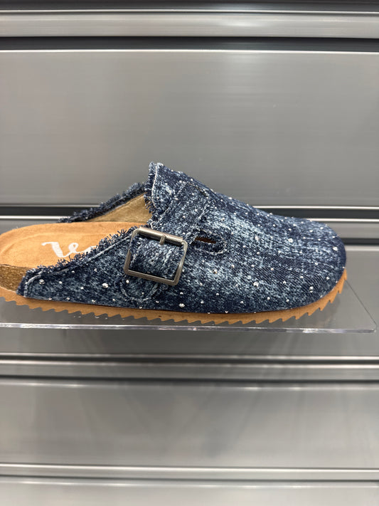 VERY G EVA DENIM MULE W/SCATTERED RHINESTONES
