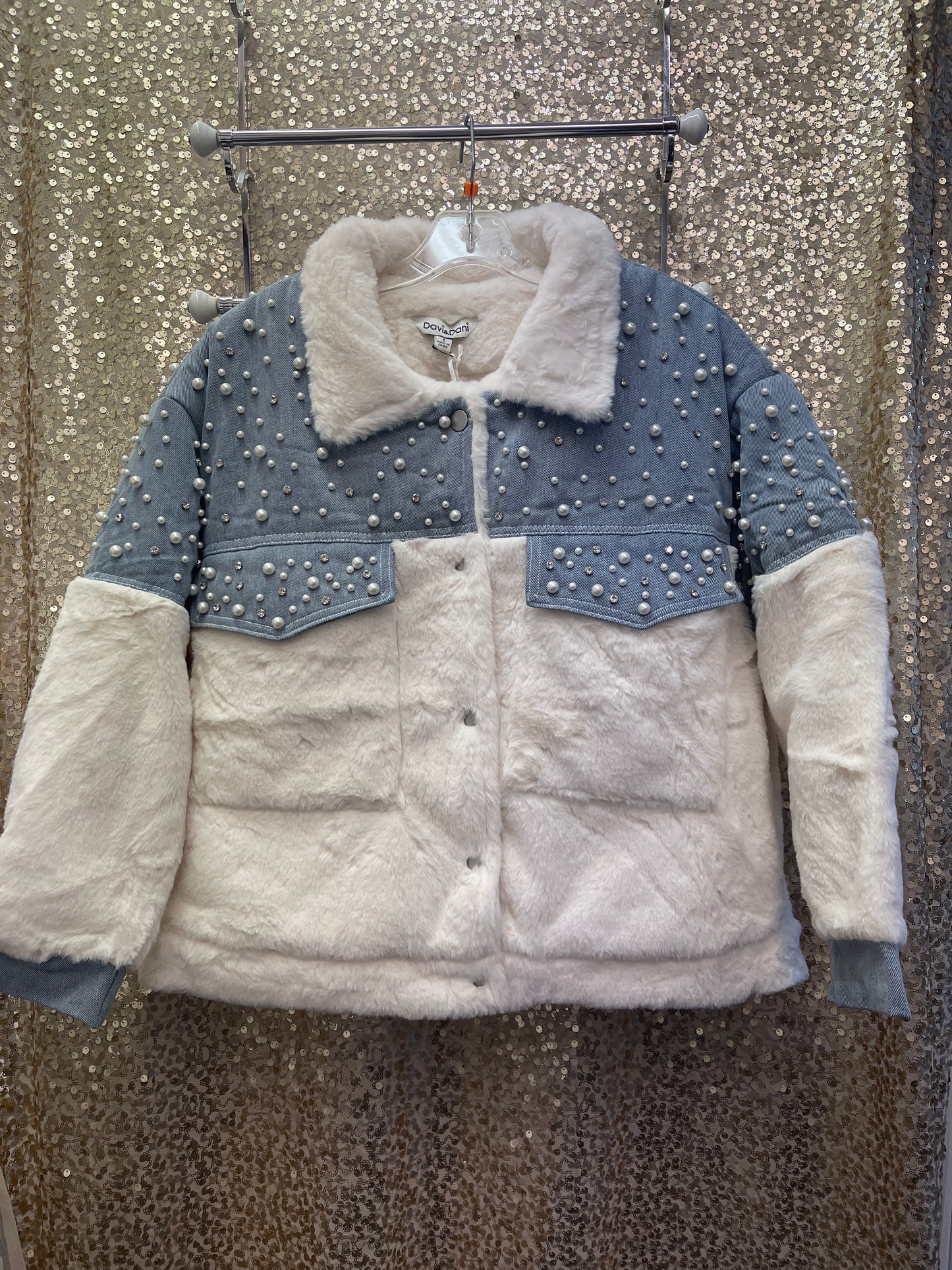 D&D WHITE DENIM FUR JACKET