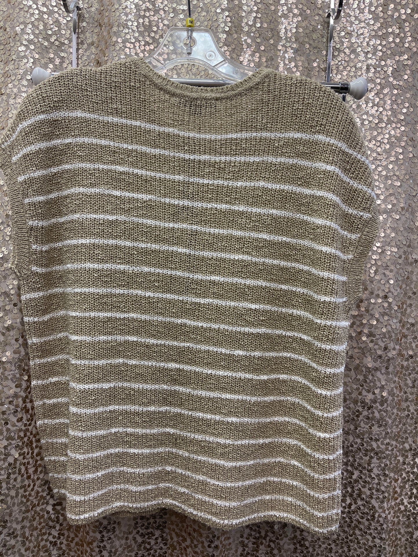 CB STRIPED DROP CAP SLEEVE CREW NECK SWEATER, SAND