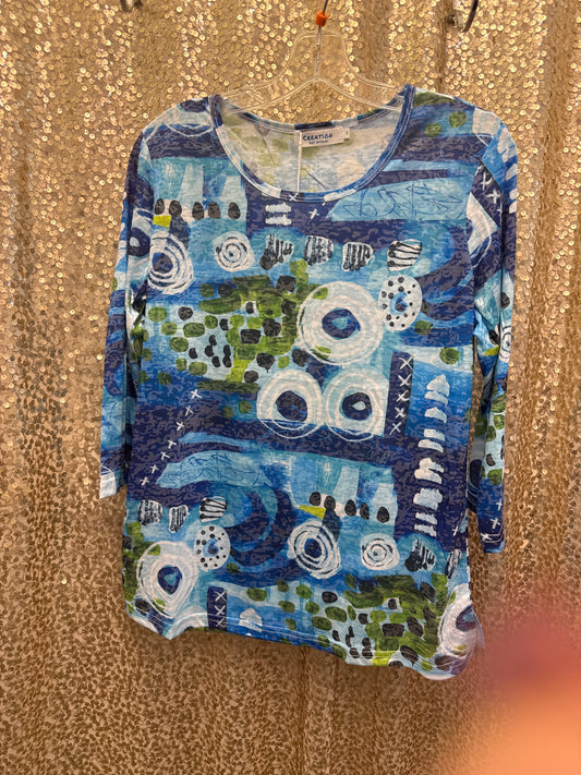 CREATIONS MASHUP BLUE/GREEN PRINT TOP