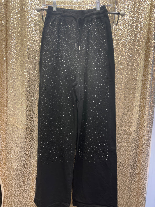 D&D PLUS BLK PANT ELASTIC WAIST W/TIE RHINESTONE FRONT