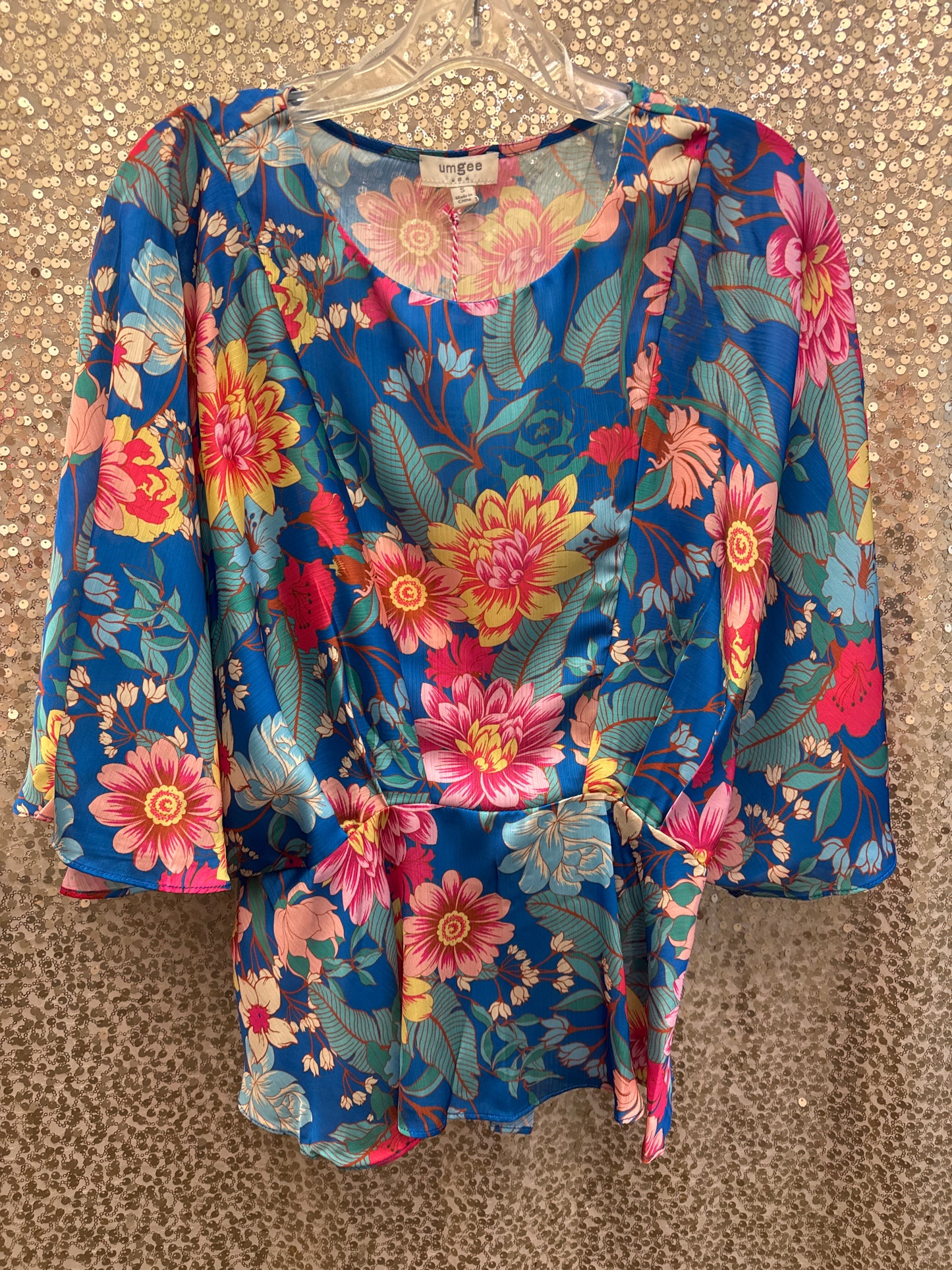 UMGEE COBALT BLUE MULTI FLORAL BATWING SLEEVES