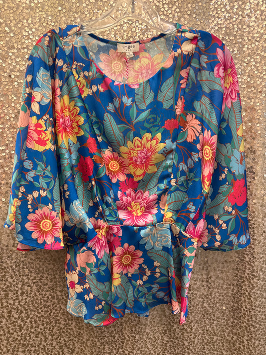 UMGEE COBALT BLUE MULTI FLORAL BATWING SLEEVES