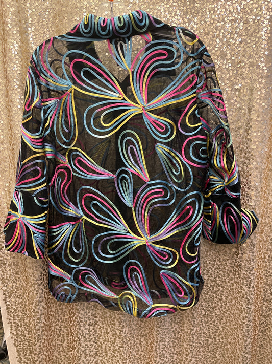 AM TOP MESH BUTTON FRONT JKT SUTACHE EMBROIDERY