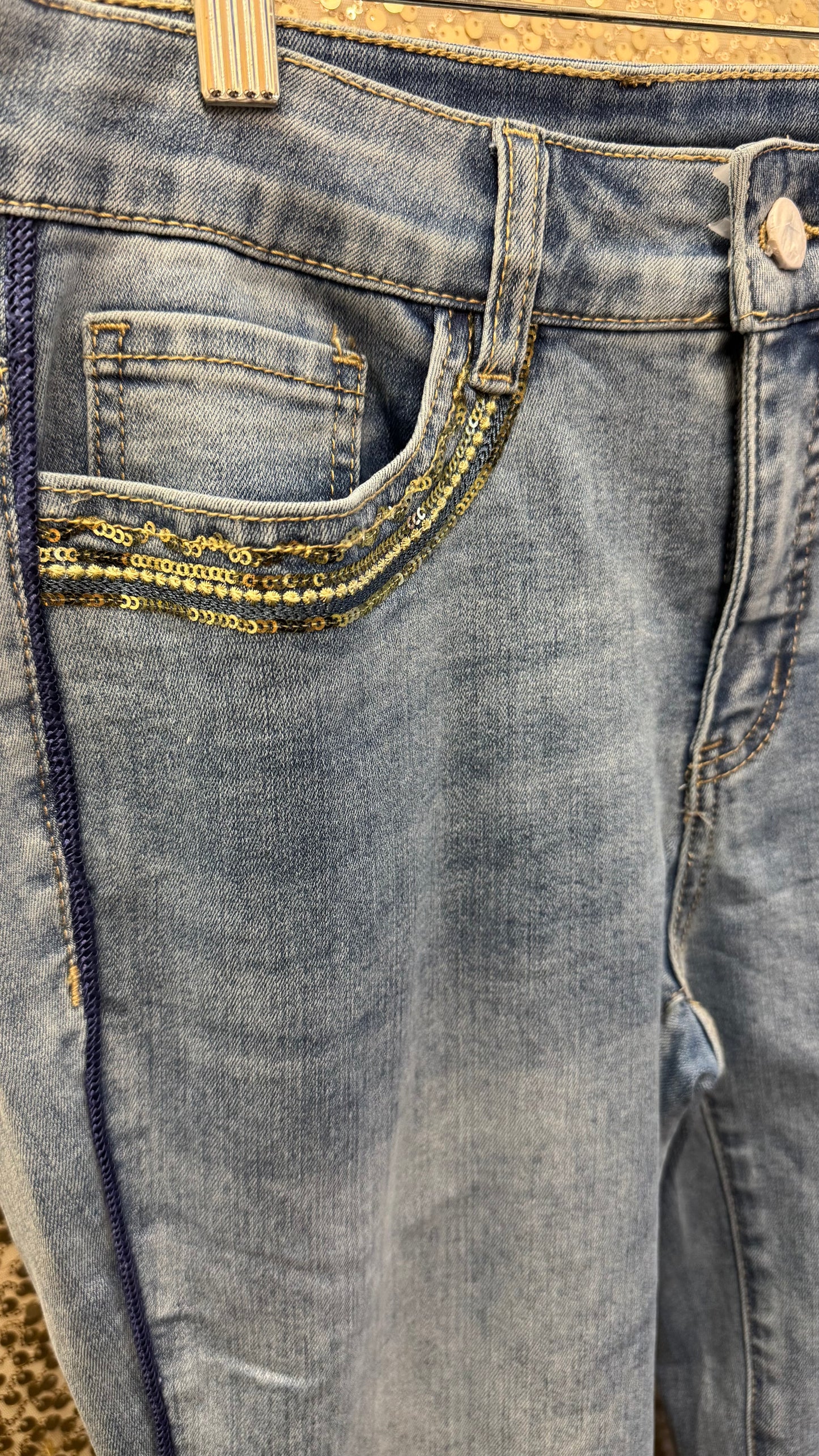 ORLY DENIM PANTS WITH SEQUIN DETAILLING