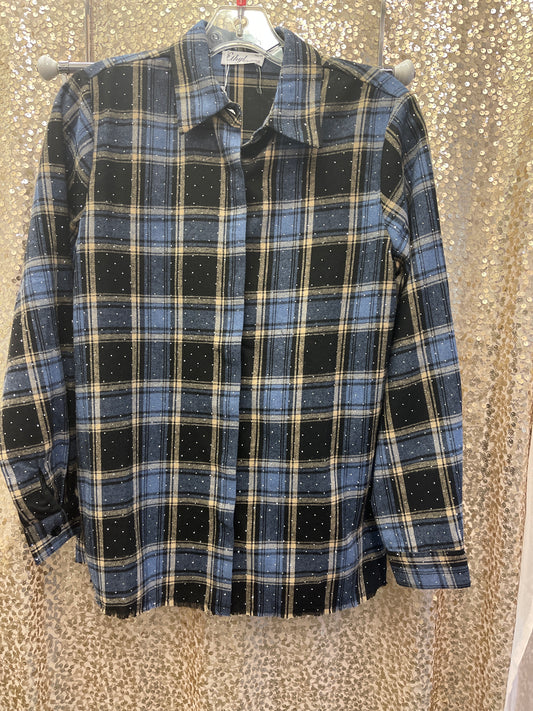 ETHYL BLK/BLUE PLAID SHIRT W/RHINESTONES