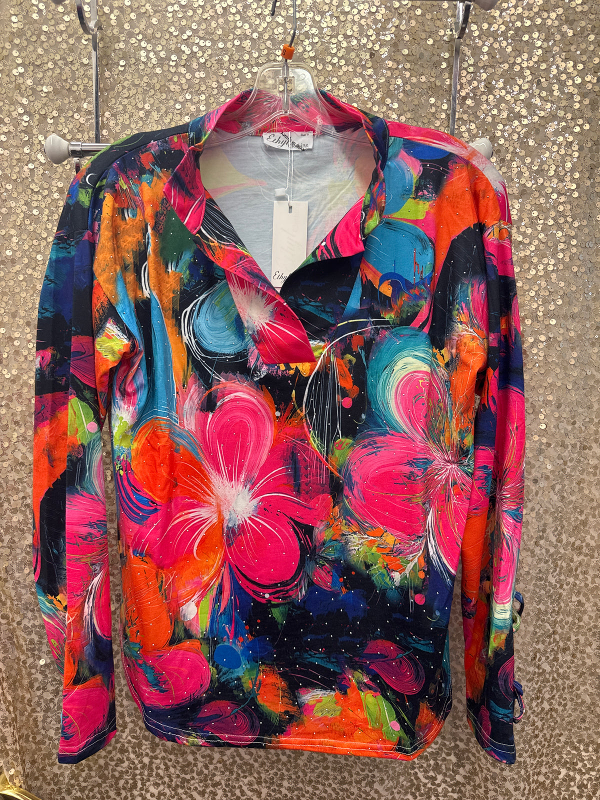 ETHYL KNIT TOP MULTI W/COLLAR & BLING