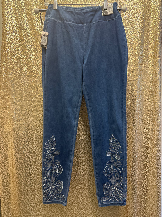 ETHYL PULLON ANKLE LENGTH DENIM WITH RHINESTONE PATTERN