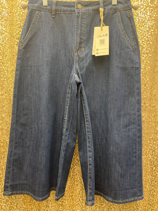 CB CROPPED STRETCH DENIM PALAZZO PANTS