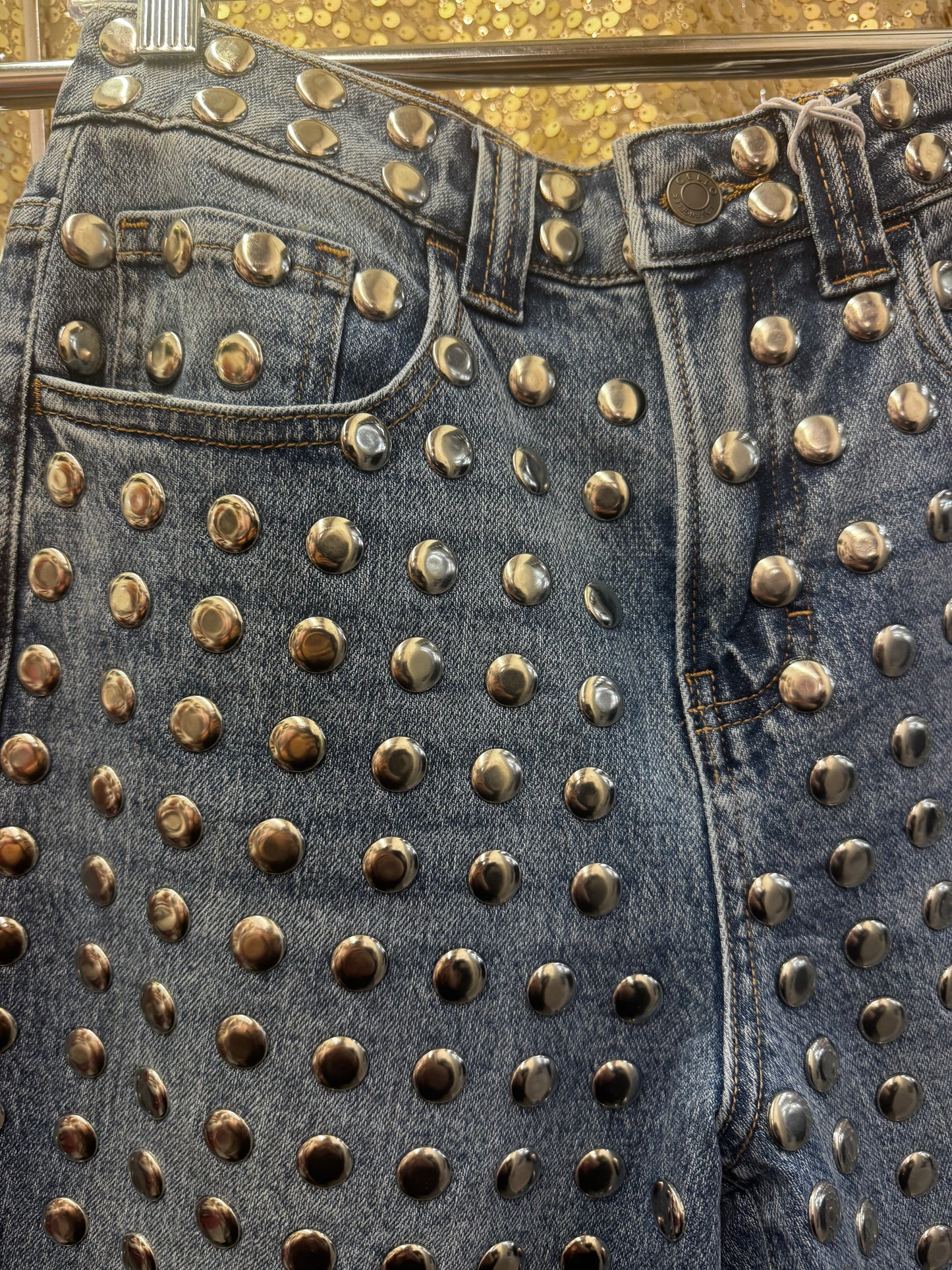 CELLO MID WAISTED BAGGY BERMUDA SHORTS WITH STUDS