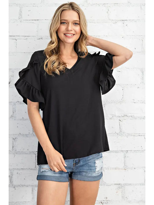 VNECK RUFFLE SLEEVE TOP
