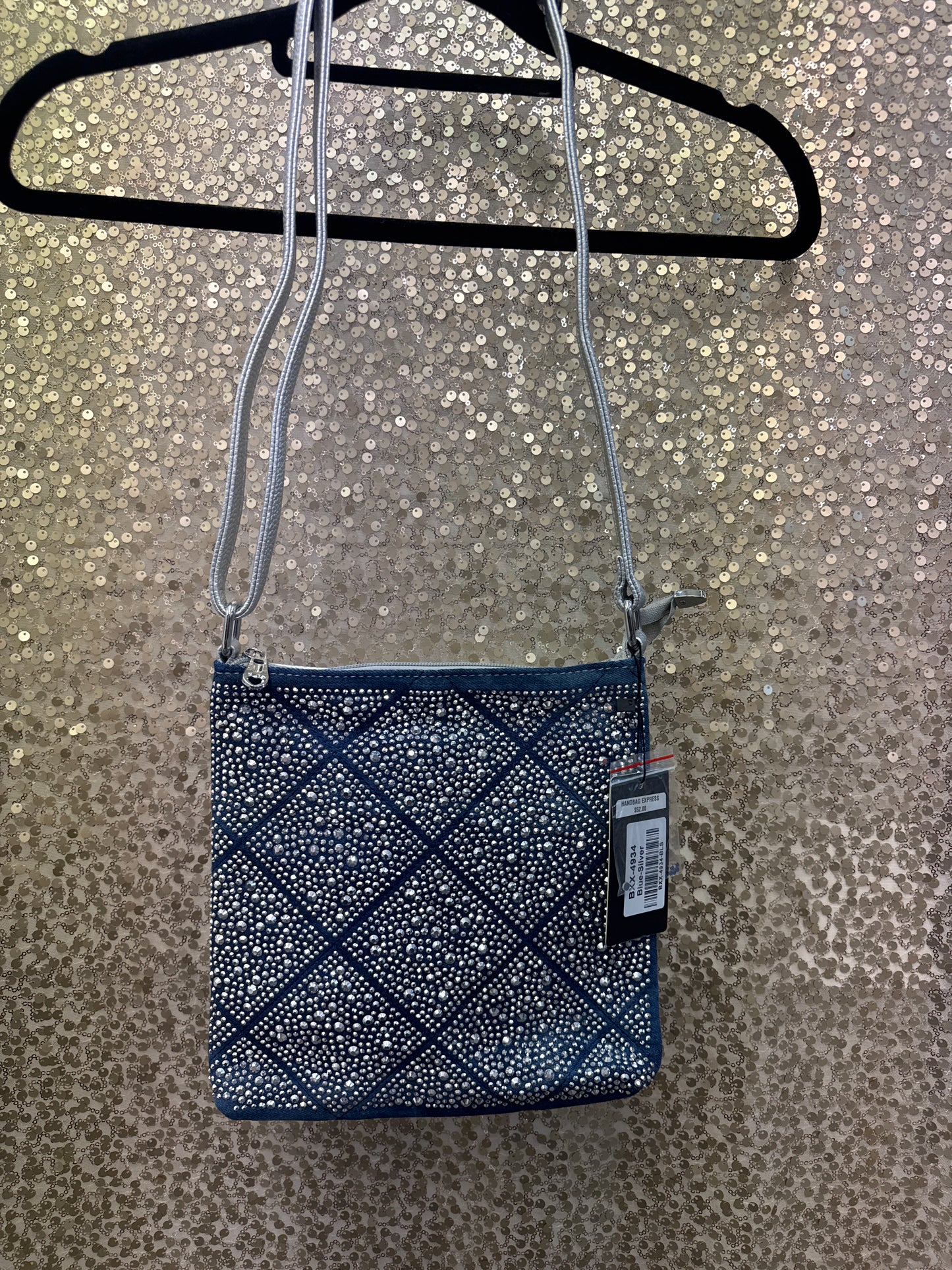 HANDBAG EXPRESS SUPER SPARKLING CROSSBODY BLUE/SILVER