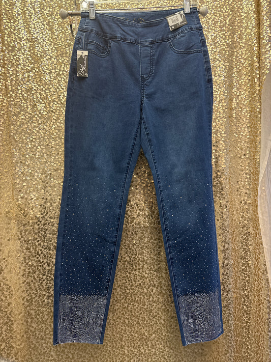 ETHYL PULLON MEDIUM WASH ANKLE LENGTH DENIM W/ RHINESTONES