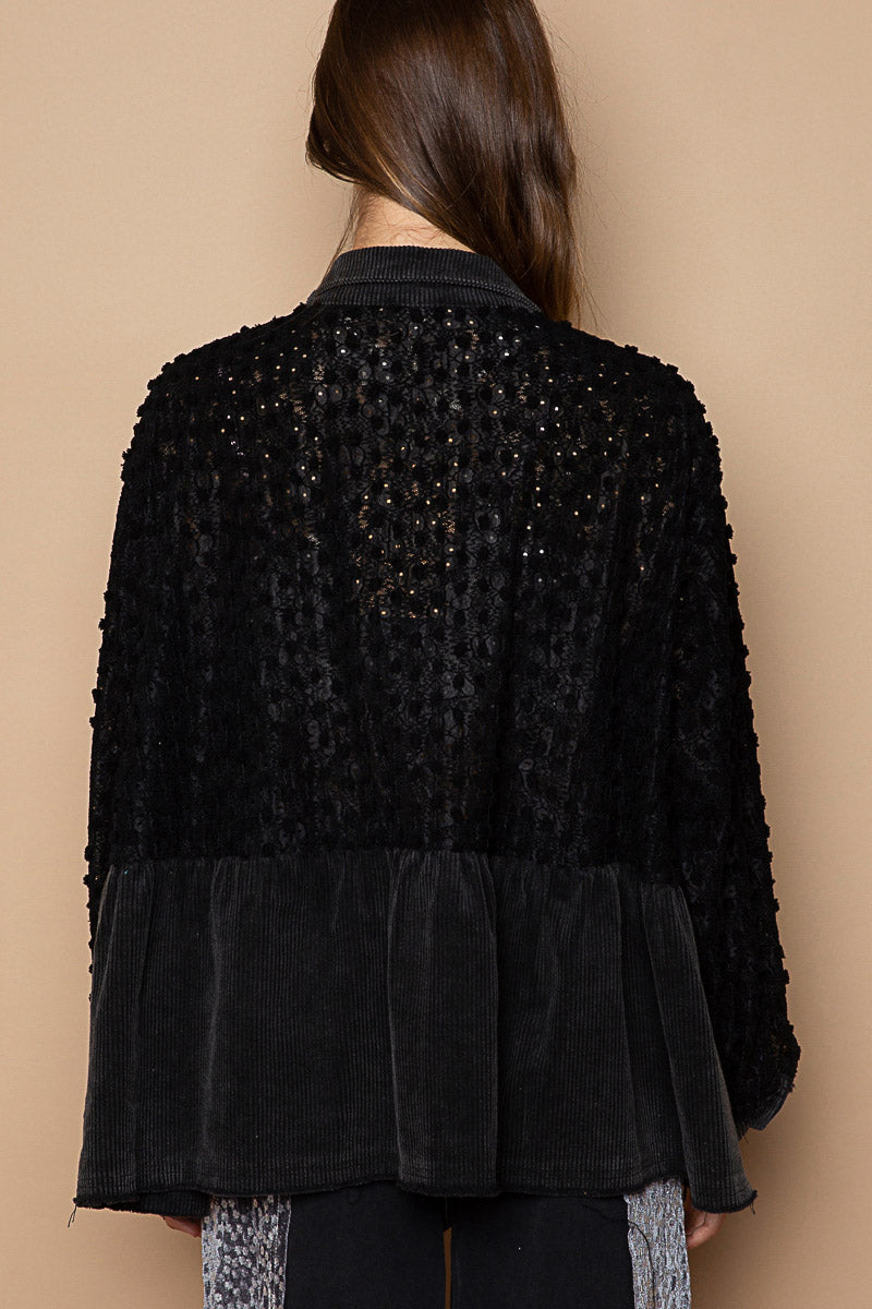 CORDUROY BLK L/S APPLIQUE JKT
