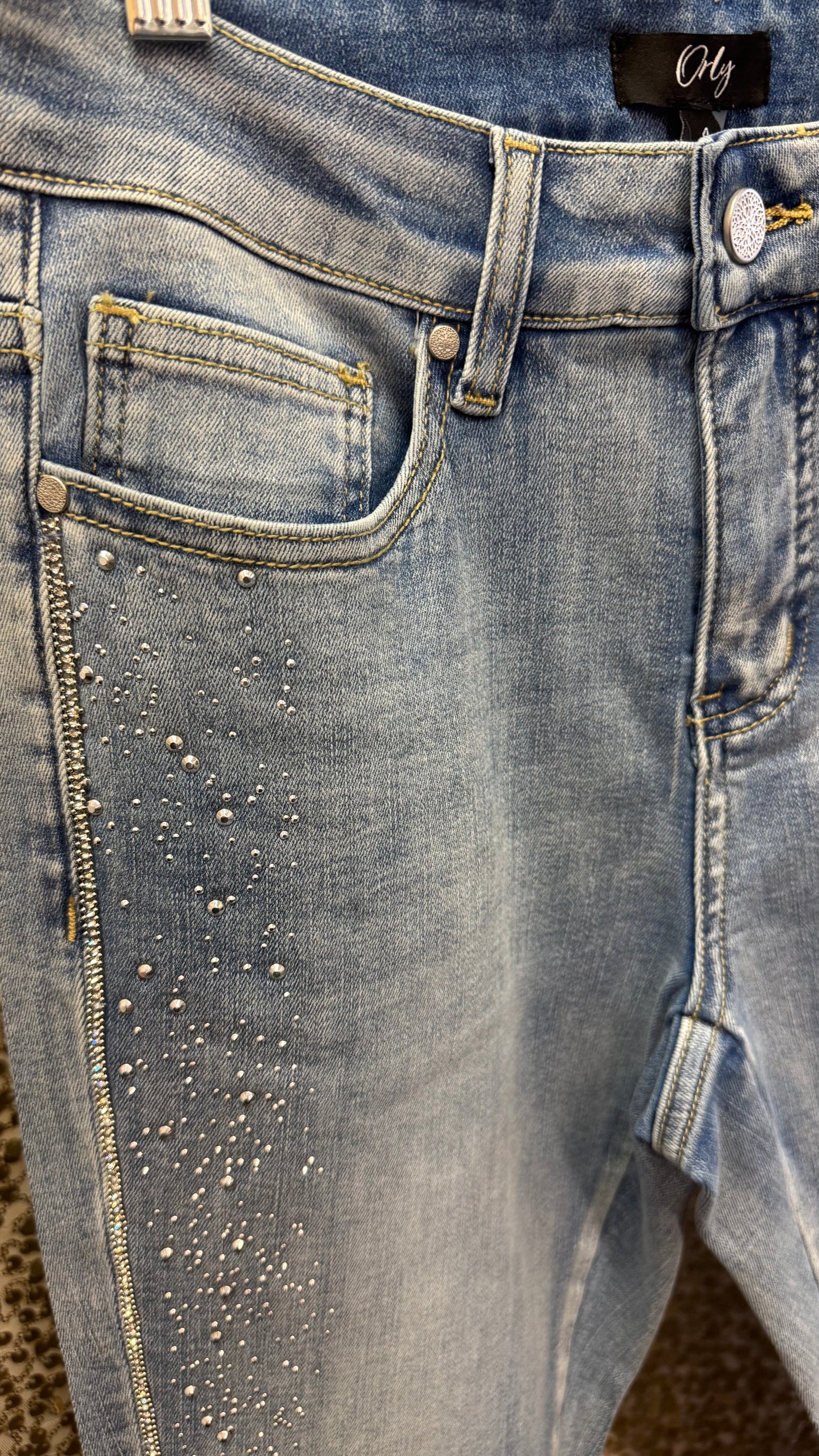 ORLY DENIM PANT WITH RHINESTONE DETAILLING