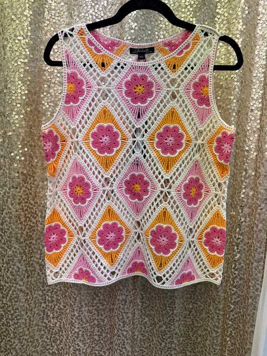 CB CROCHET TOP APRICOT FLOWER SLEEVELESS