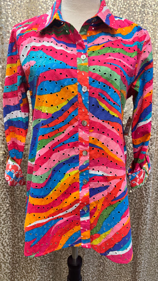 JM WATERCOLOR PRINT BUTTON FRONT BLOUSE