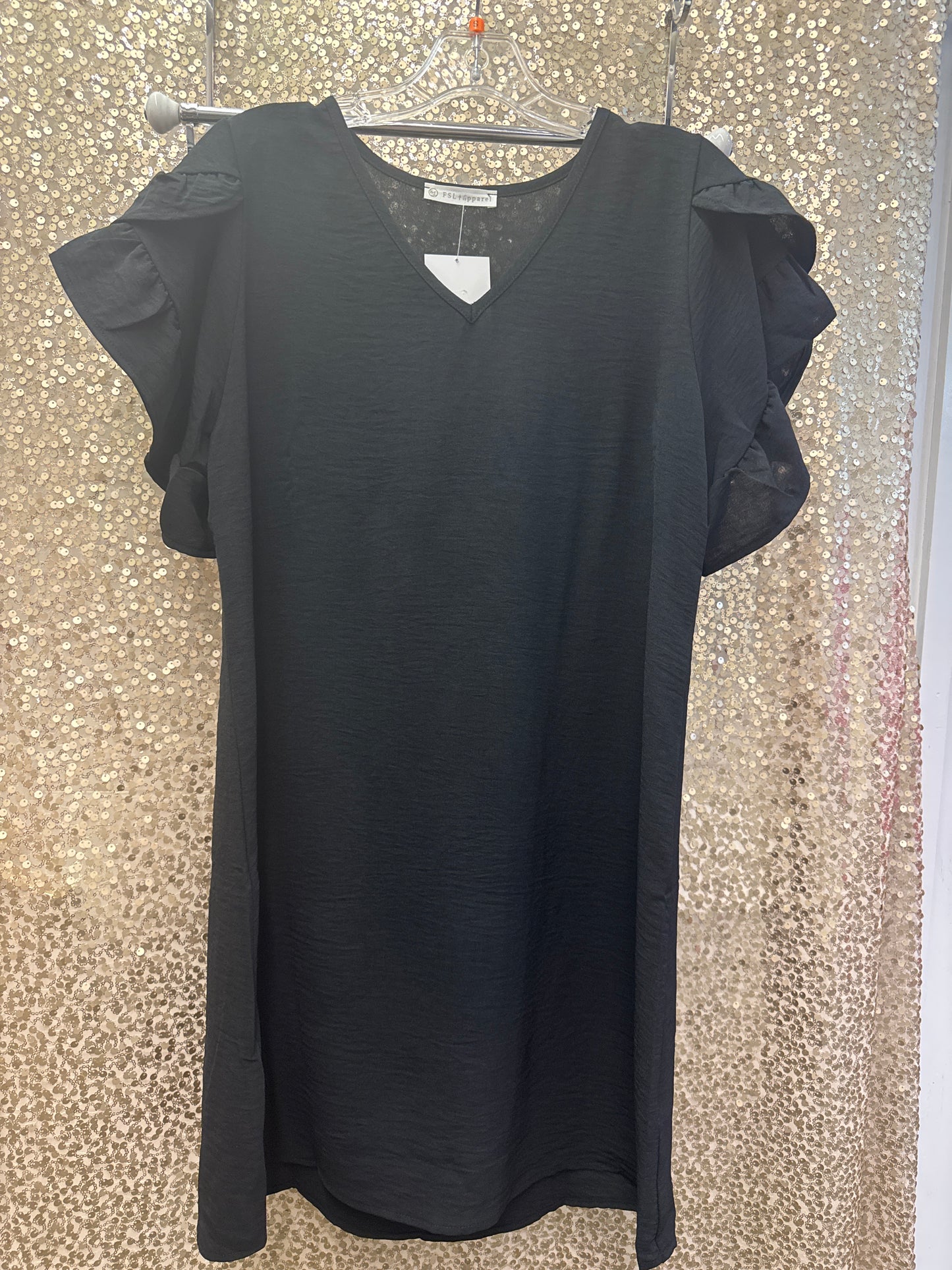 FSL BLACK TULIP SLEEVE VNECK DRESS