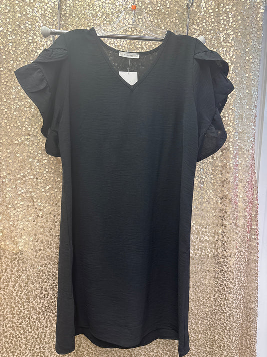 FSL BLACK TULIP SLEEVE VNECK DRESS