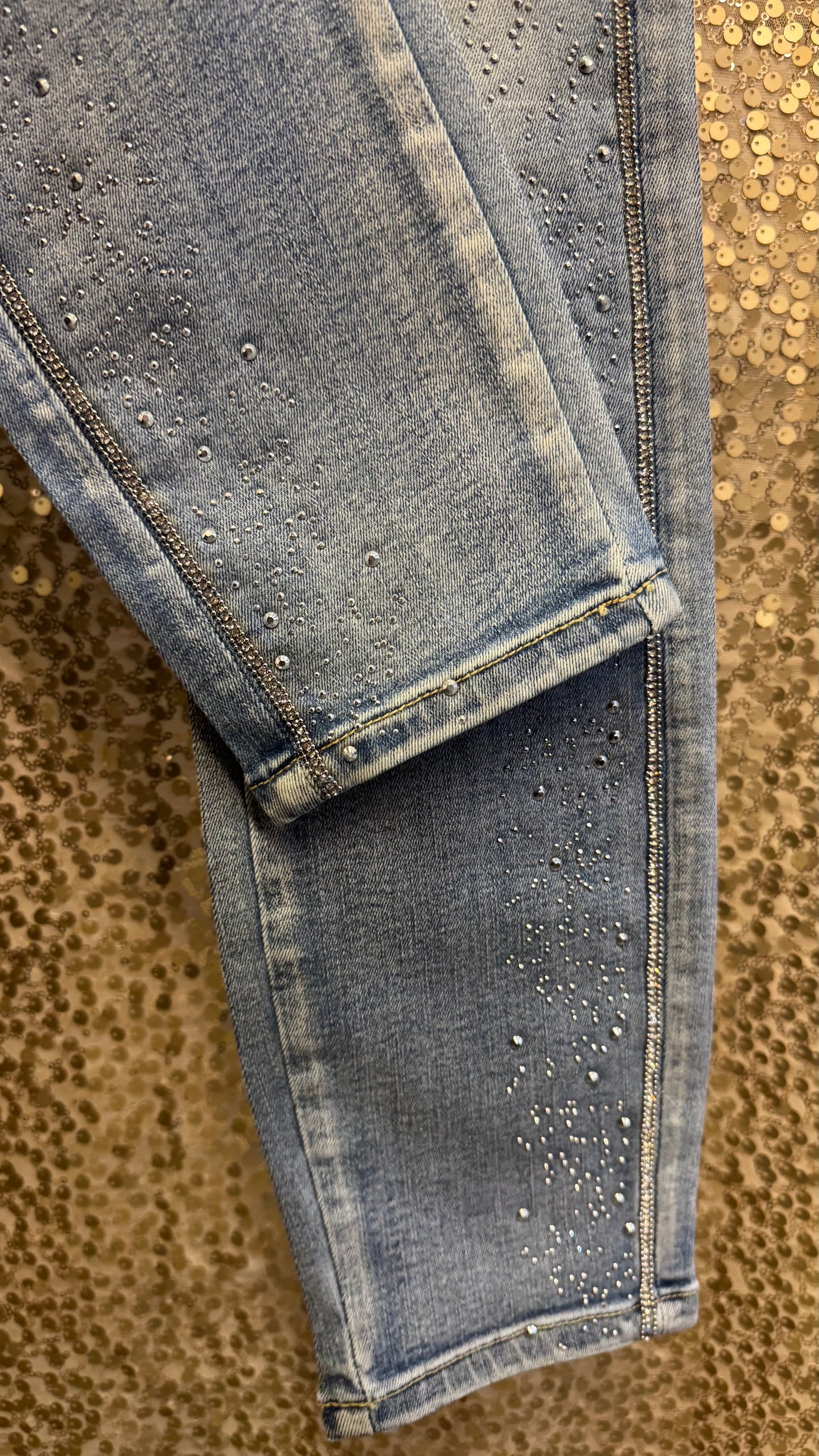 ORLY DENIM PANT WITH RHINESTONE DETAILLING