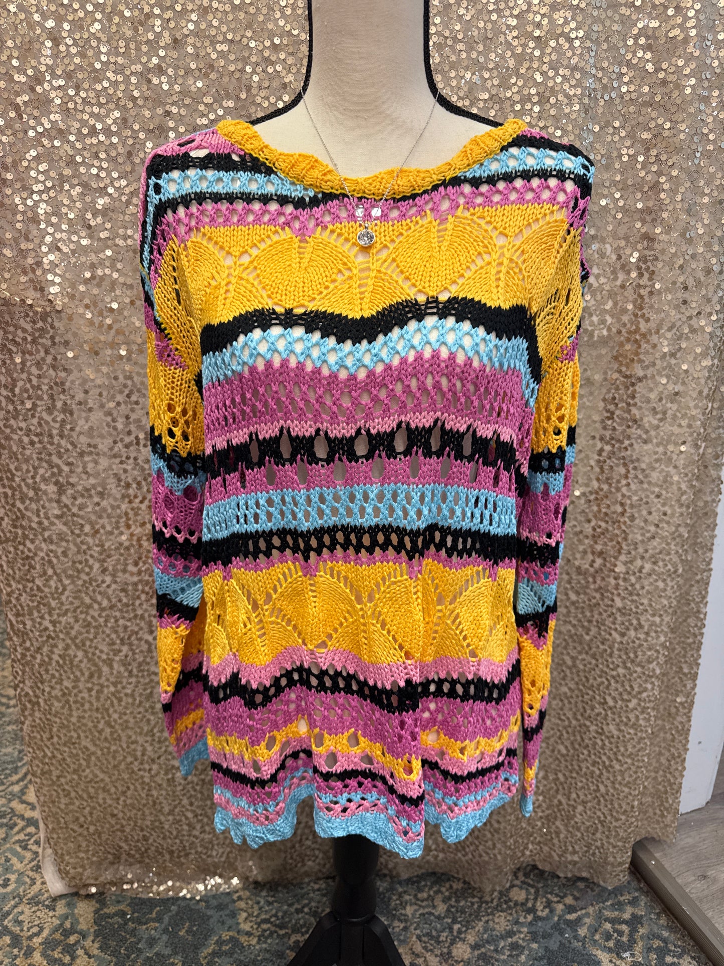 UMGEE CROCHETED MULTI COLORED L/S SWEATER