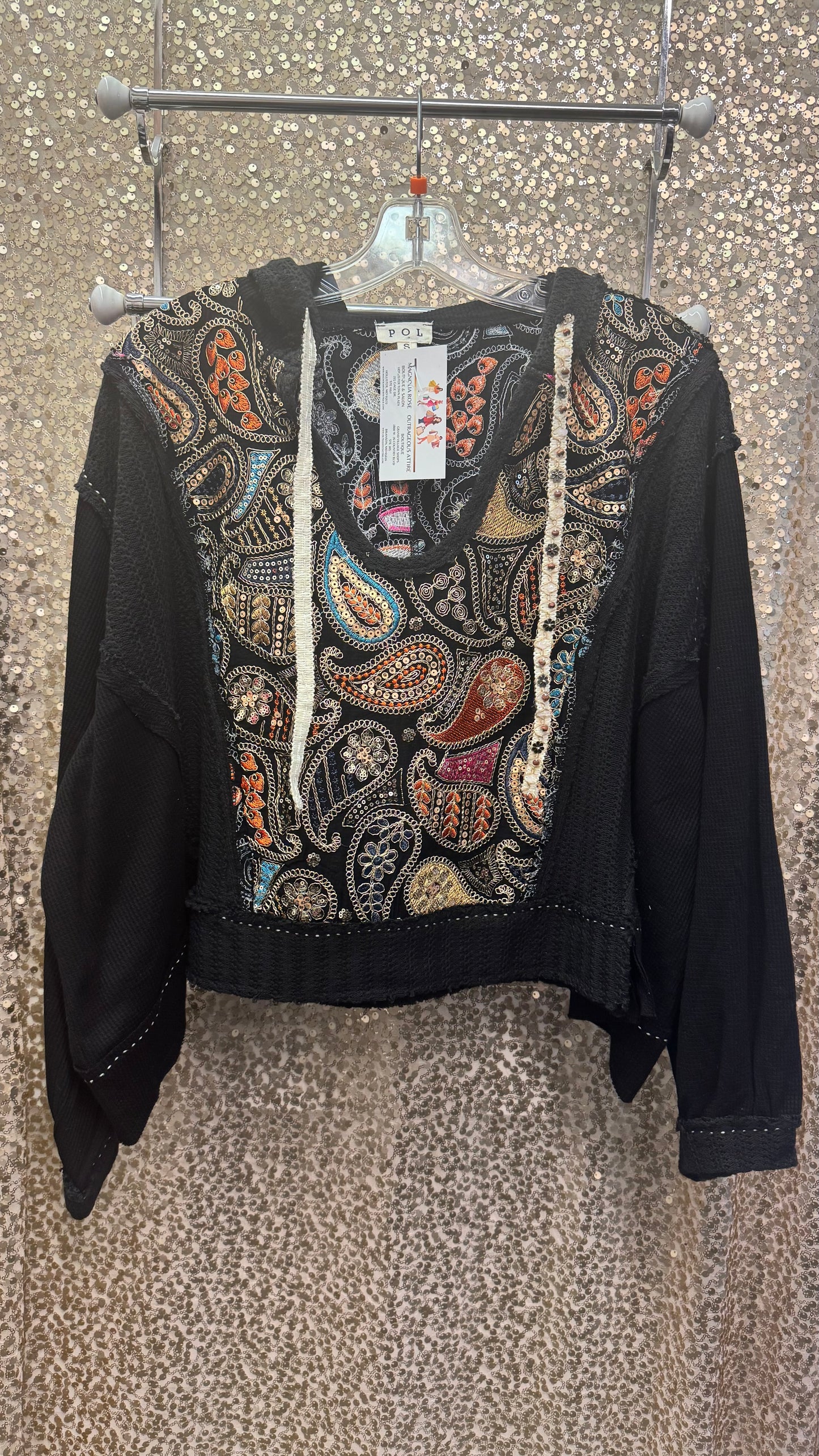 POL EMBELLISHED EMBROIDERED PAISLEY HOODIE