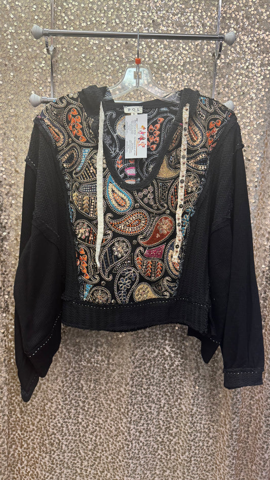 POL EMBELLISHED EMBROIDERED PAISLEY HOODIE