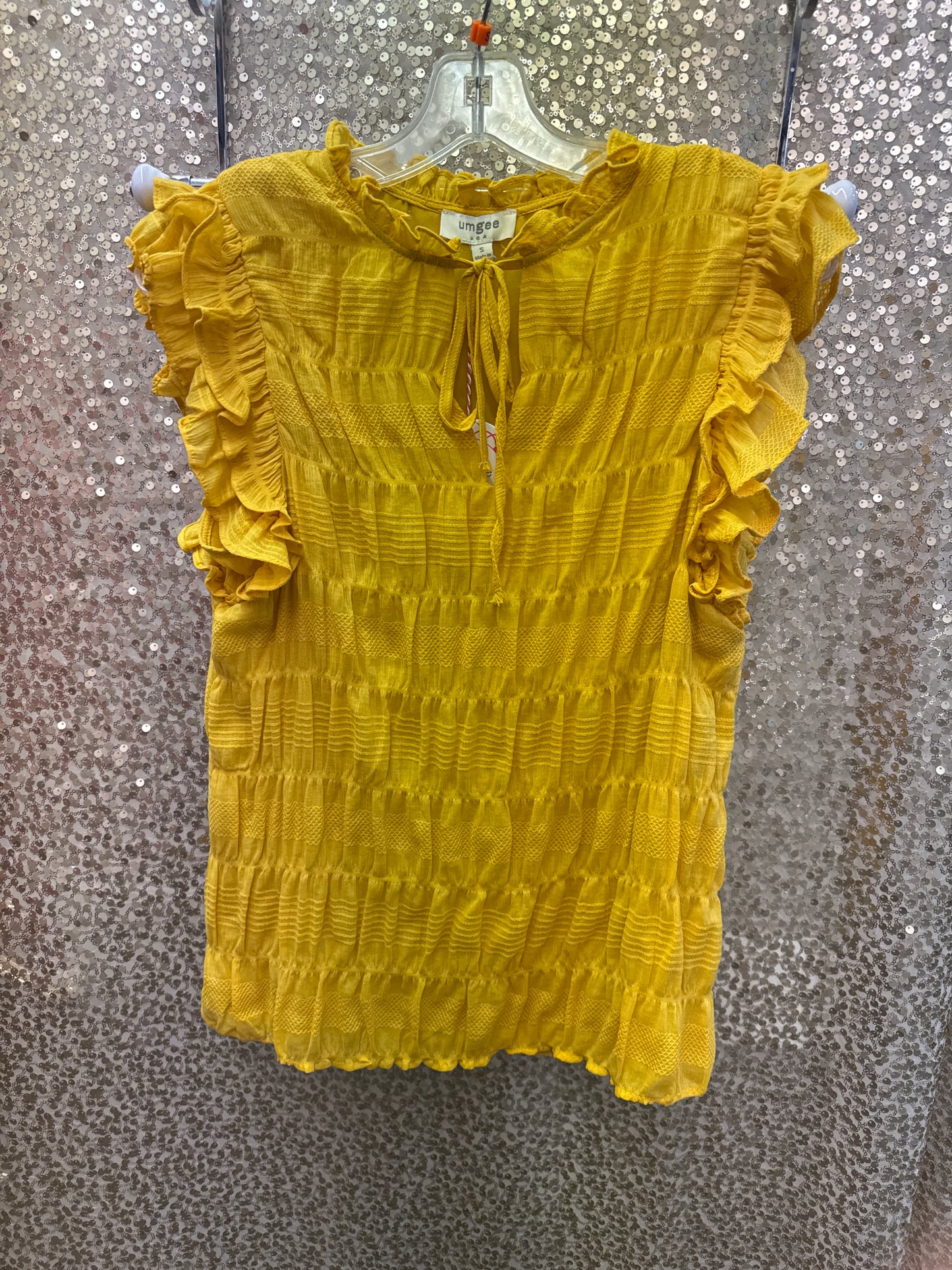 UMGEE HONEY TOP DBL RUFFLE ON SLEEVE RUCHED LOOK FRONT